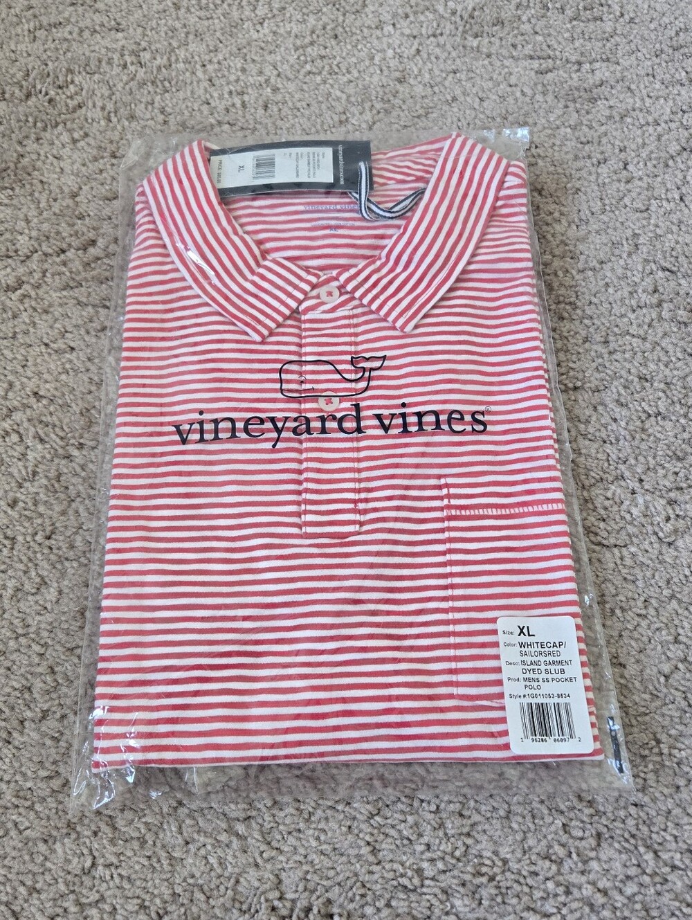 NWT VINEYARD VINES Mens ISLAND Dyed Slub Cotton Pocket Polo Tee XL Red White - Picture 6 of 11